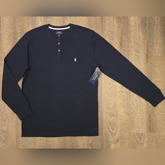 Polo by Ralph Lauren Navy Blue Waffle Knit Henley Thermal- Mens Size Large - Picture 1 of 5